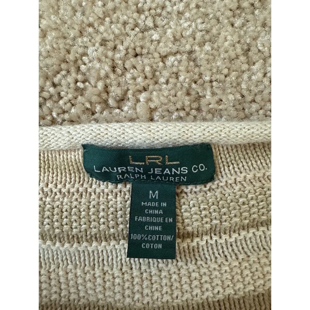 Lauren Ralph Lauren Womens Cream Sweater Size M 100% Cotton Green‎ Tag Indie